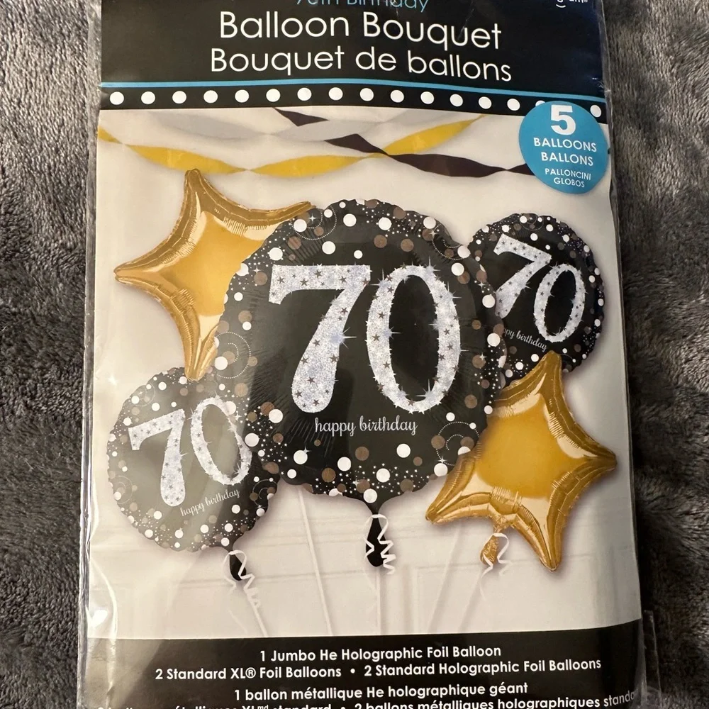 70th Birthday Party Balloons Black Gold Silver Decorations Foil Man Woman Jumbo